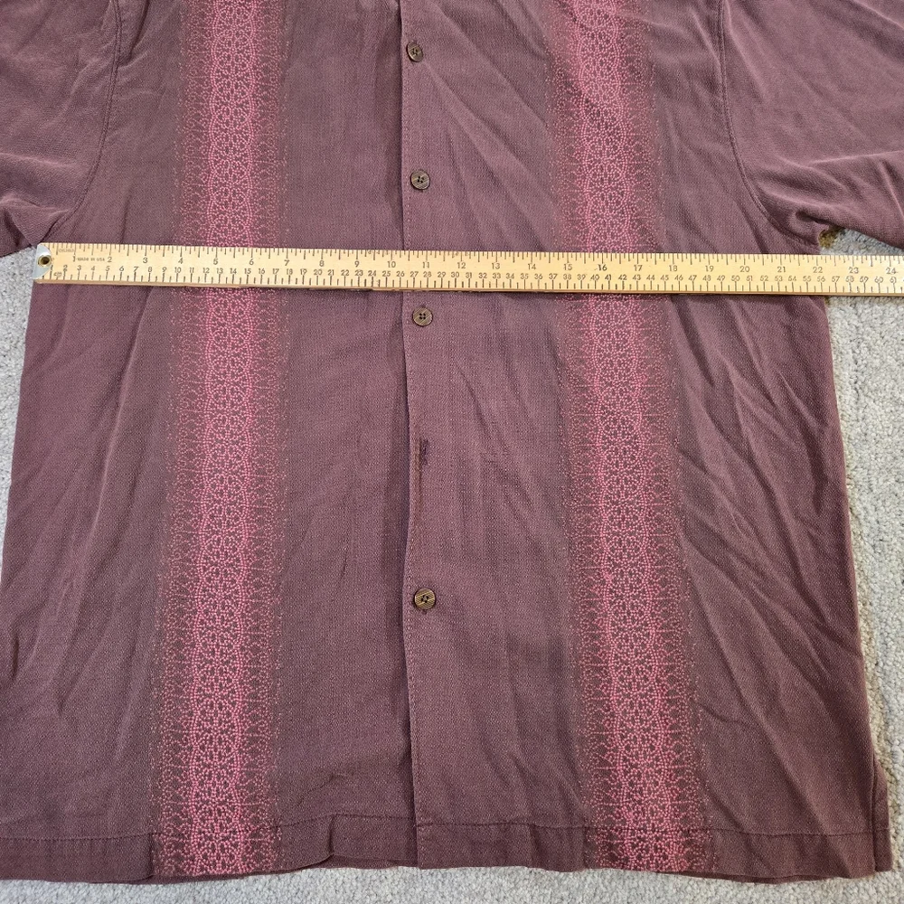 Tommy‎ Bahama Men's Silk Casual Wine Red Striped Shirt Sleeve Shirt Size Large